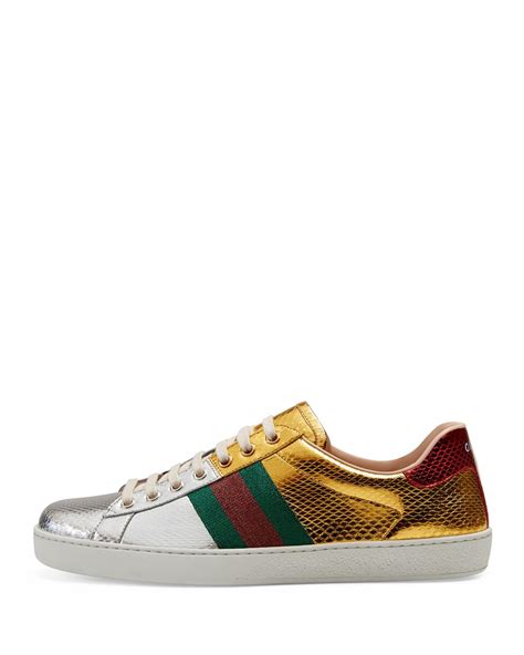 men's ace gucci stripe sneaker|Gucci ace metallic snakeskin sneakers.